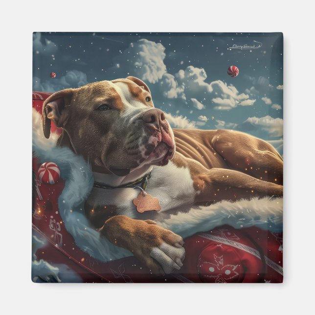 Pitbull Hund Jul Festlig Magnet (Framsidan)