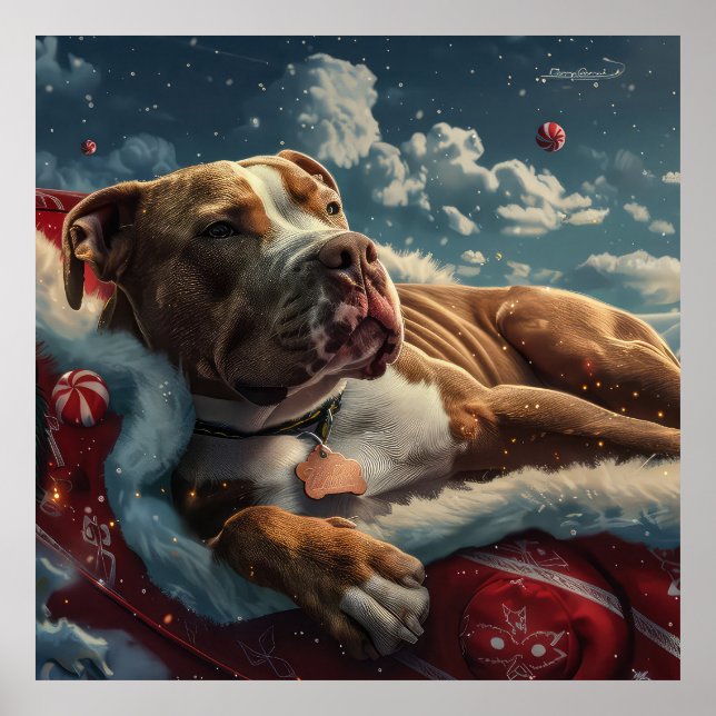 Pitbull Hund Jul Festlig Poster (Framsidan)