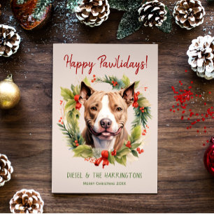 Pitbull Hund jul jul Lycklig Pawlidays Howlidays Julkort