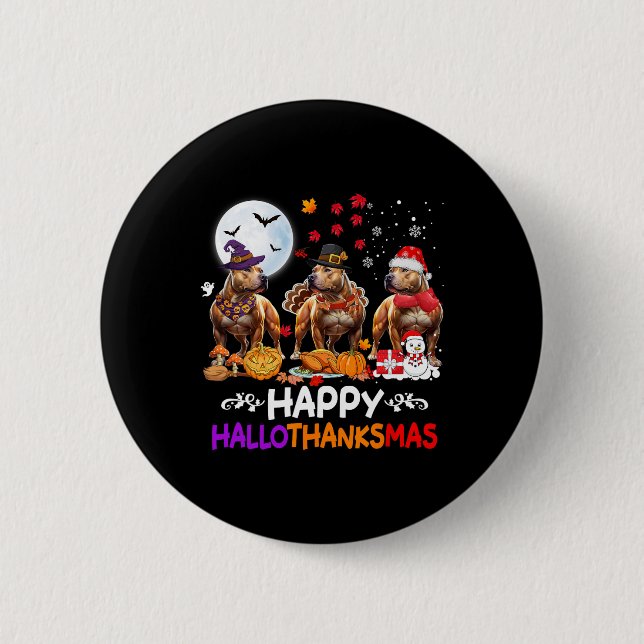 Pitbull Hund jul Lycklig Hallothankmas Thanksgi Knapp (Framsida)