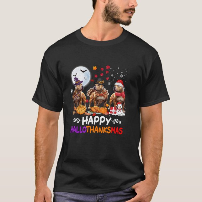 Pitbull Hund jul Lycklig Hallothankmas Thanksgi T Shirt (Framsida)