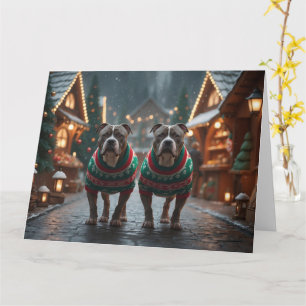 Pitbull Hund Jul Snö Högtid Kort