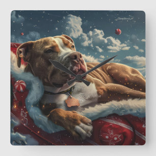 Pitbull Hund julafton Fyrkantig Klocka