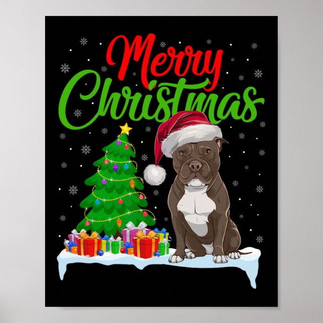 Pitbull Hund Julgran Ljus Julafton Pitbull Hund Poster (Framsidan)