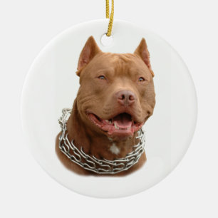 Pitbull hund julgransprydnad keramik