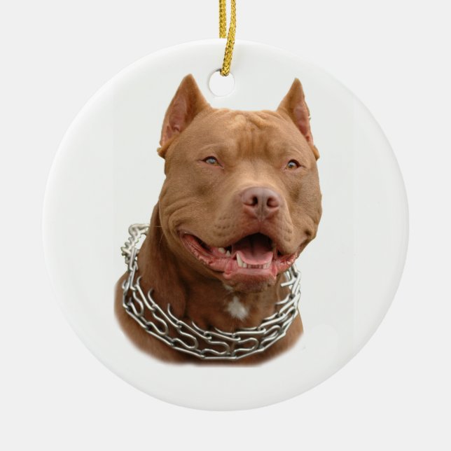 Pitbull hund julgransprydnad keramik (Framsidan)