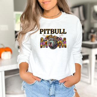 Pitbull Hund Mamma Leopard Skriv ut solblommor T Shirt