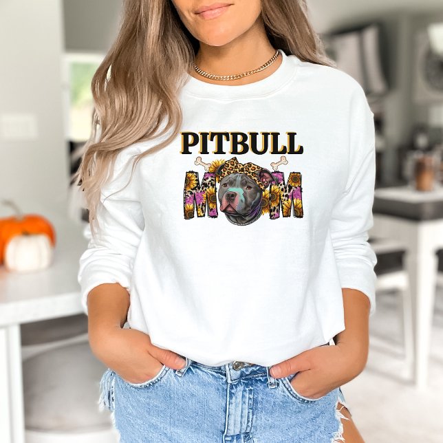 Pitbull Hund Mamma Leopard Skriv ut solblommor T Shirt (Skapare uppladdad)