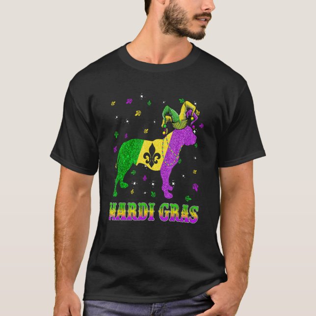 Pitbull Hund Mardi Gras Karneval Jester Pärlor T Shirt (Framsida)
