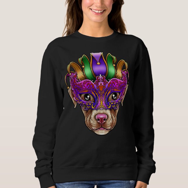 Pitbull Hund Mardi Gras Mask Jester Hat Pit Bull P T Shirt (Framsida)