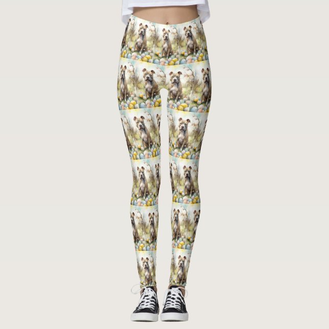 Pitbull Hund med Påskägg Semester Leggings (Framsida)