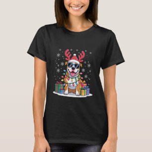 Pitbull Hund med Santa Hatt Ren Djävul Xma T Shirt