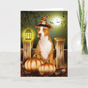 Pitbull Hund med Witch Hat Halloween Kort