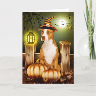 Pitbull Hund med Witch Hat Halloween Kort