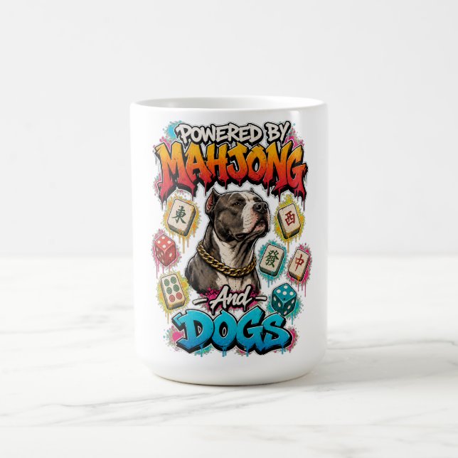  Pitbull Hund och Mahjong Brickor Gatukonst  Kaffemugg (Center)