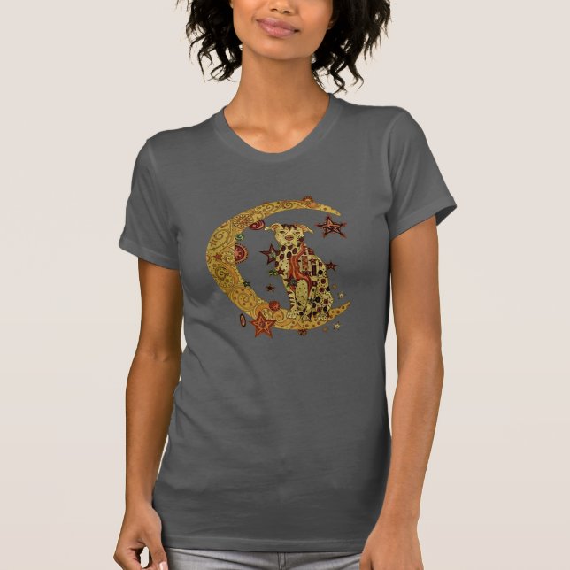 Pitbull hund och måne t shirt (Framsida)