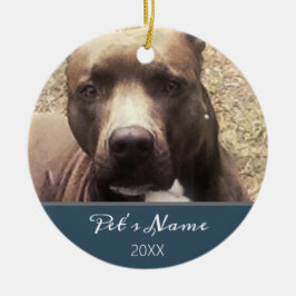 Pitbull Hund Pet Photo Blue Personlig Julgransprydnad Keramik