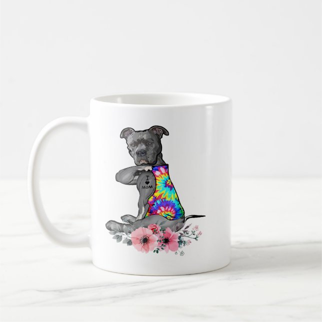 Pitbull Hund Pitbull Hund Tattoo I Kärlek Mamma Ma Kaffemugg (Vänster)