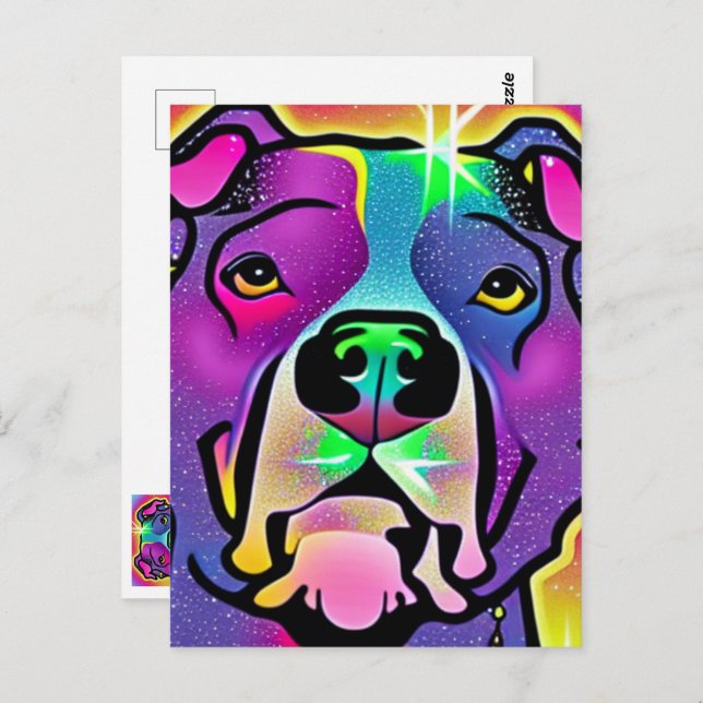 Pitbull Hund Pop Art Vykort (Fram/baksida)