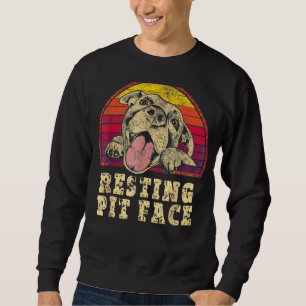 Pitbull Hund Resting Pit Ansikte Cute Vintage Pitb Lång Ärmad Tröja