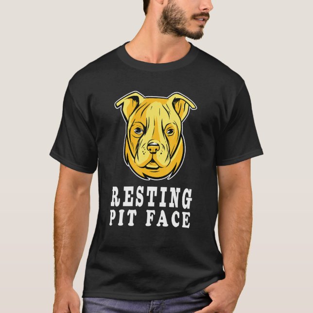Pitbull Hund Restit Pit Ansikte Rolig hund Lycklig T Shirt (Framsida)