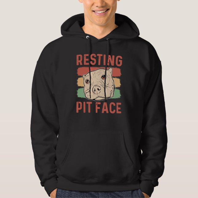 Pitbull Hund Retro Hoodie (Framsida)