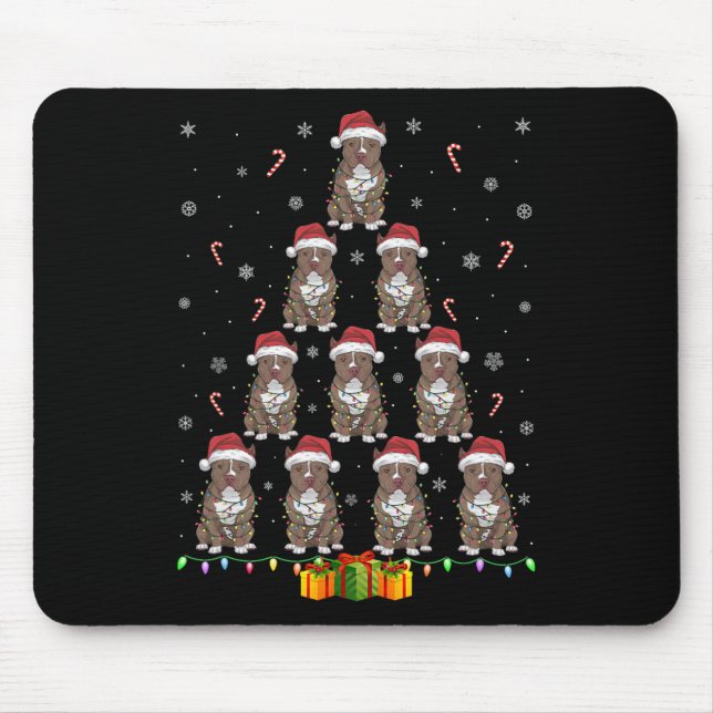 Pitbull Hund Santa Hat Julafton Ljus Manar Kvinnor Musmatta (Framsidan)