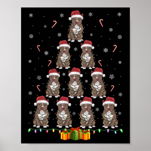 Pitbull Hund Santa Hat Julafton Ljus Manar Kvinnor Poster (Framsidan)
