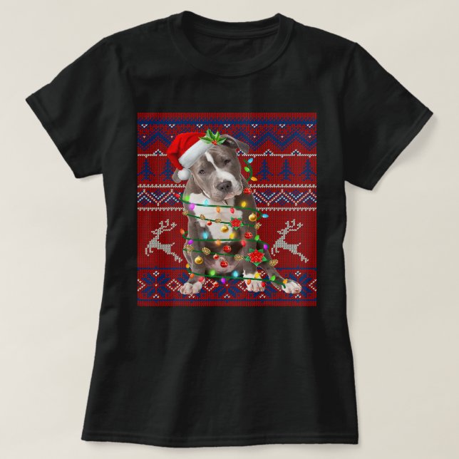 Pitbull Hund Santa Pitbull Julgran Ljus Ug T Shirt (Design framsida)