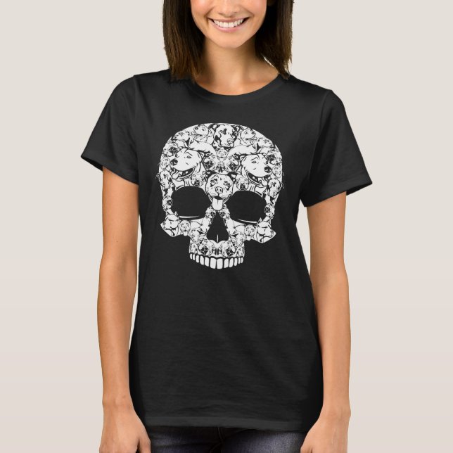 Pitbull Hund Skull Halloween Classic T Shirt (Framsida)