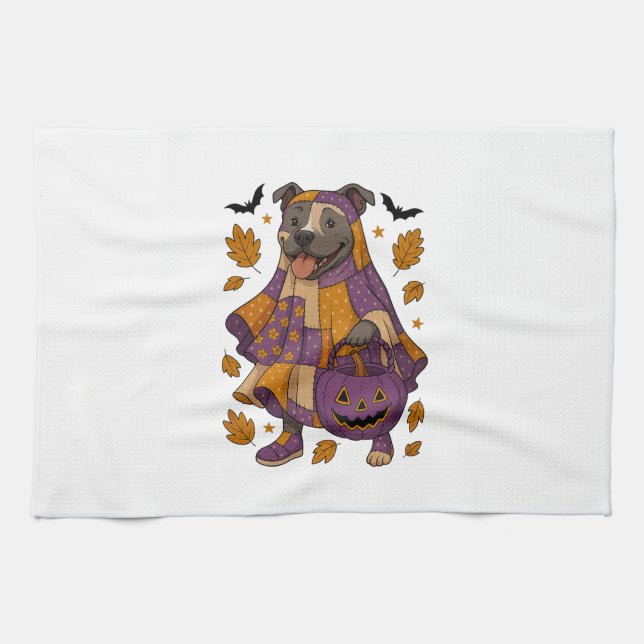 Pitbull Hund Spöke Halloween Kökshandduk (Horisontell)