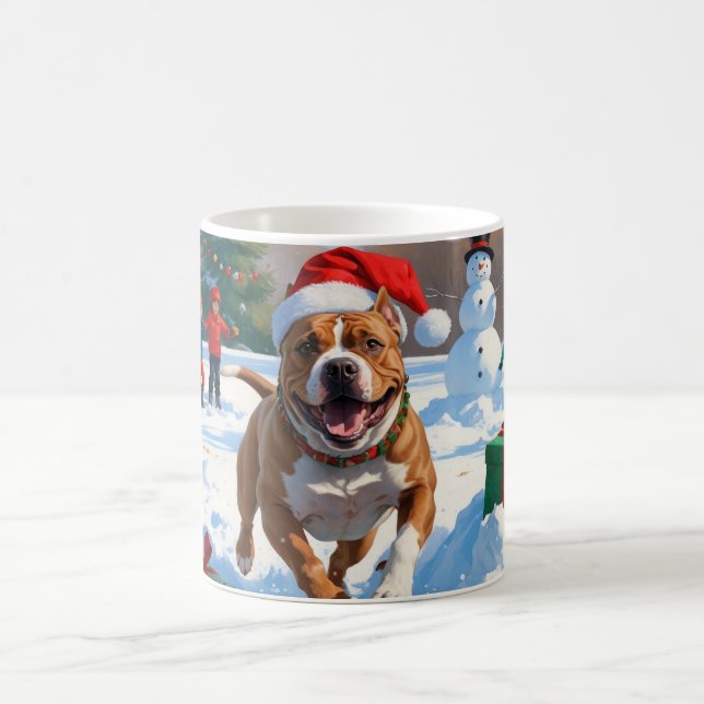 Pitbull Hund Springar i Snö med Julhatt Kaffemugg (Center)