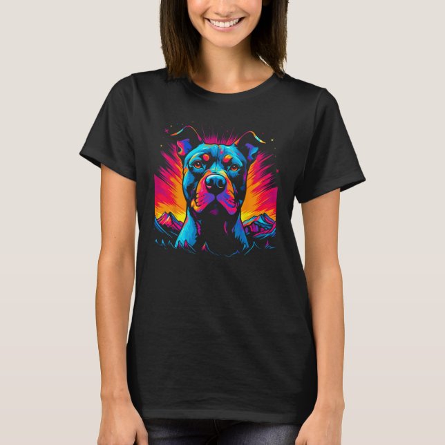 Pitbull Hund Sunset Art T Shirt (Framsida)