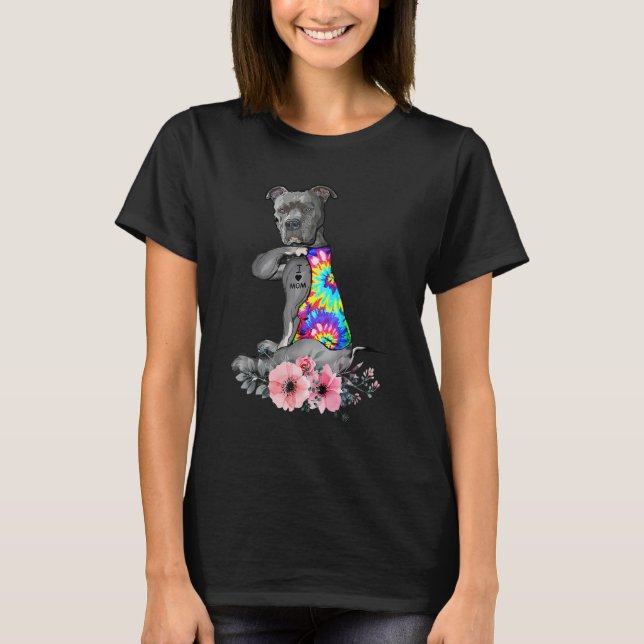 Pitbull Hund Tattoo I Kärlek Mamma Mors dag T Shirt (Framsida)