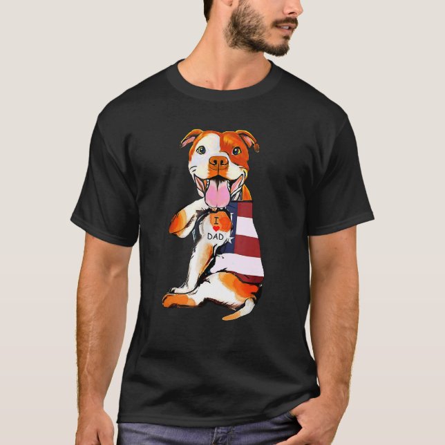 Pitbull Hund Tattoo I Kärlek Pappa T Shirt (Framsida)