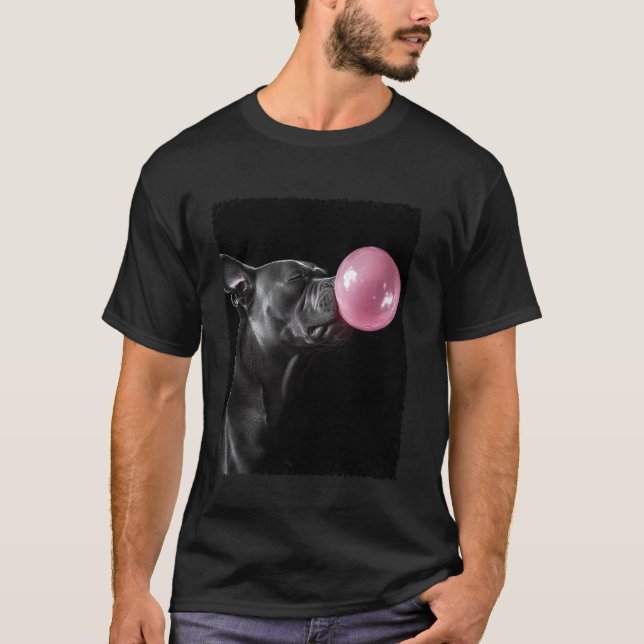 Pitbull Hund Tuggar på Bubble Gum Rosa T Shirt (Framsida)