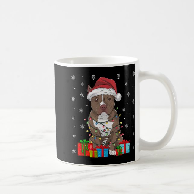 Pitbull Hund Ugly Julafton Ljus Santa Hat Pitbull  Kaffemugg (Höger)