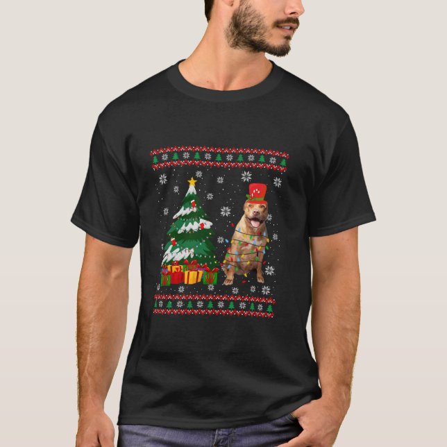 Pitbull Hund Ugly Sweater jul Light Julafton Paja T Shirt (Framsida)
