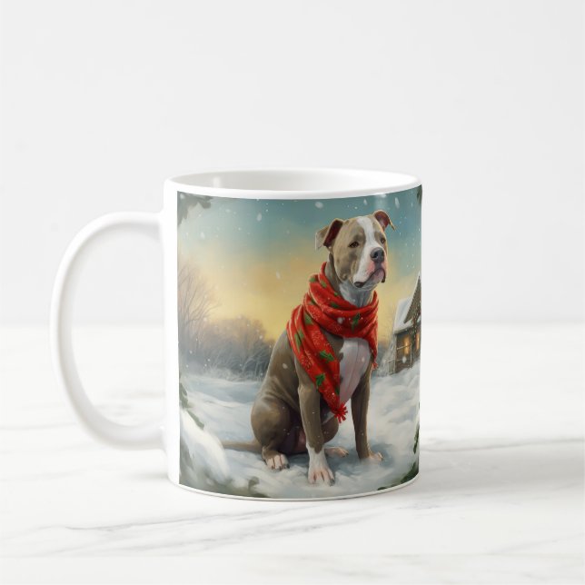 Pitbull Hund under julen i Snö Kaffemugg (Vänster)