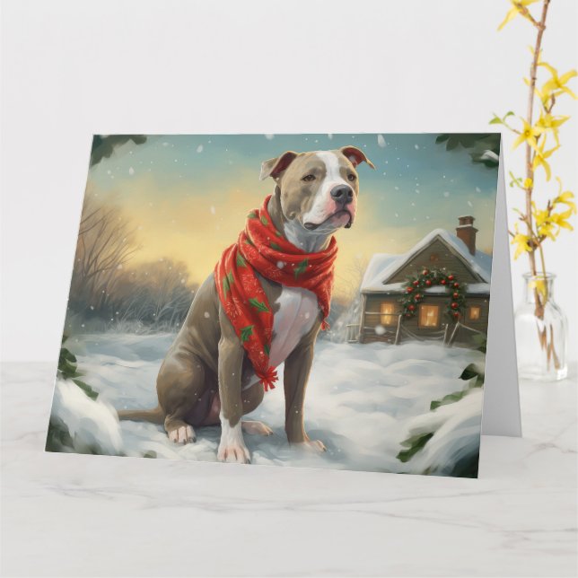 Pitbull Hund under julen i Snö Kort (Gul blomma)