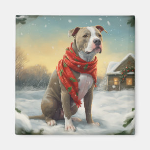 Pitbull Hund under julen i Snö Magnet