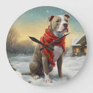 Pitbull Hund under julen i Snö Stor Klocka