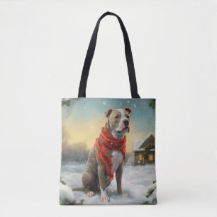 Pitbull Hund under julen i Snö Tygkasse