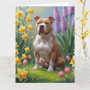 Pitbull Hund Vårblommor Målning Kort
