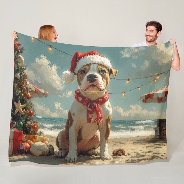 Pitbull Hund Vintage Beach Fleecefilt (På plats)