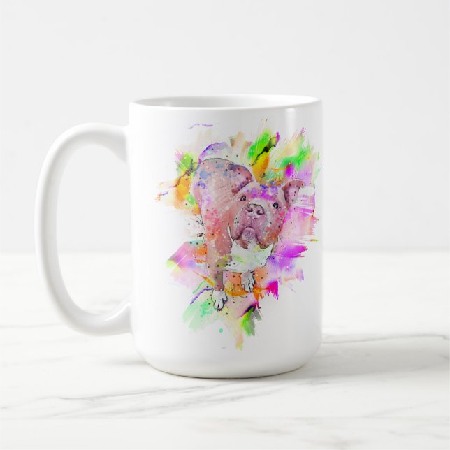 Pitbull Hund Watercolor Art Kaffemugg (Vänster)
