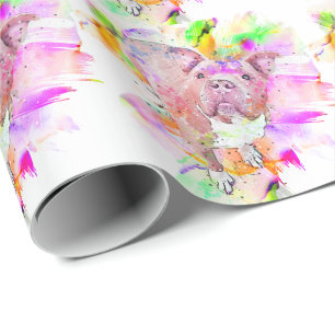 Pitbull Hund Watercolor Art Presentpapper