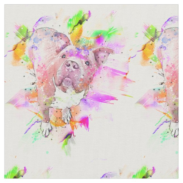 Pitbull Hund Watercolor Art Tyg (Närbild)
