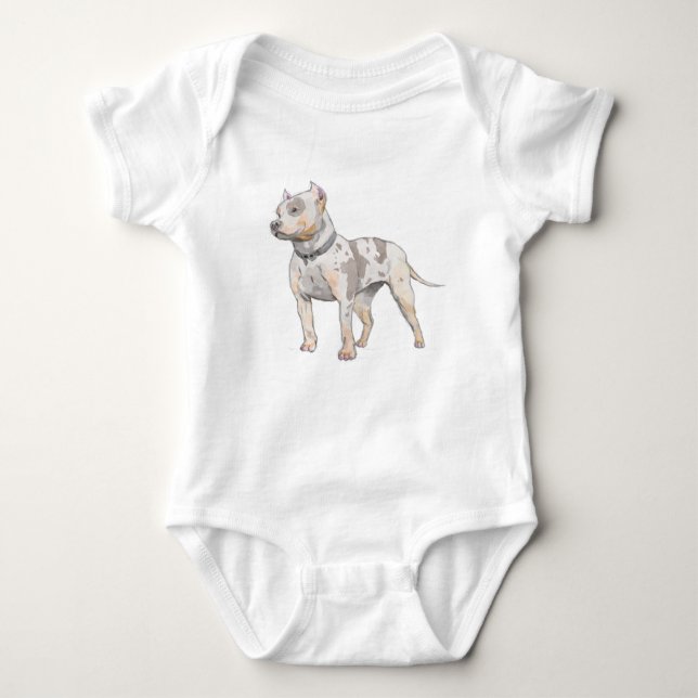Pitbull Hund Watercolor Sketch Tee (Framsida)
