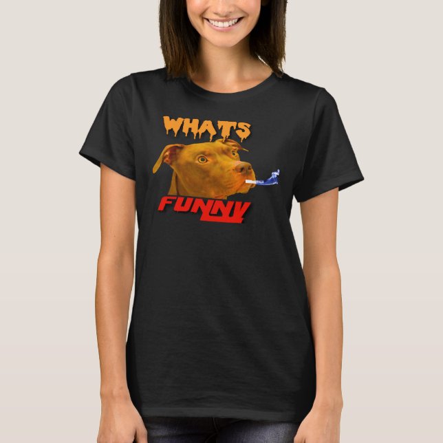 Pitbull Hund Whats Funny T Shirt (Framsida)